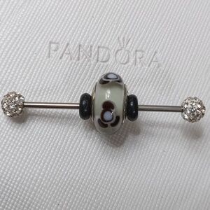 Pandora Vintage Silver Grey Flowers For You Murano Glass Charm 2 Listed Separate
